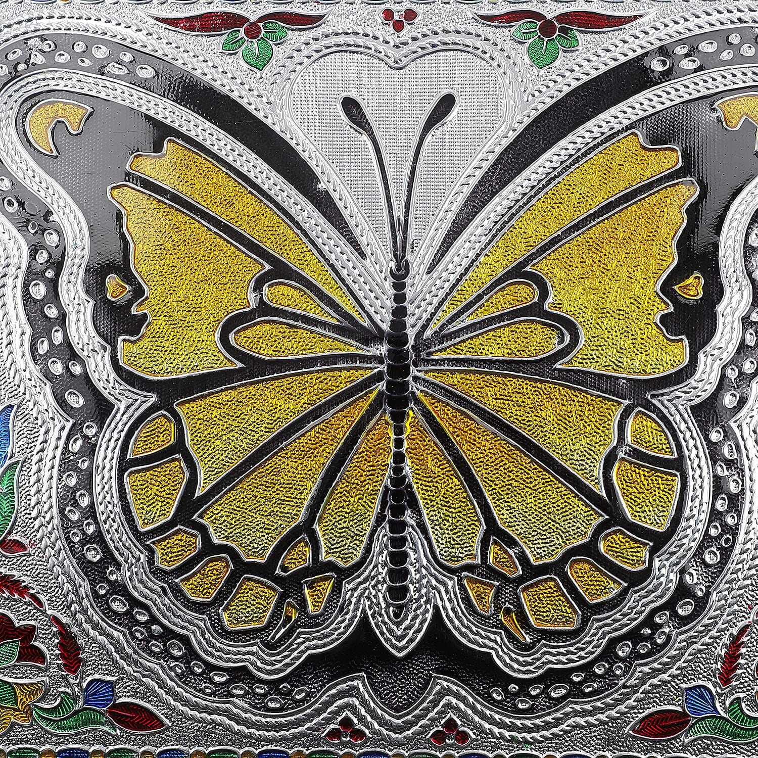 Butterfly Design Minakari Ring Box Holds Upto 150 Rings (Size 35.5x25.5x5.2 cm) - Silver