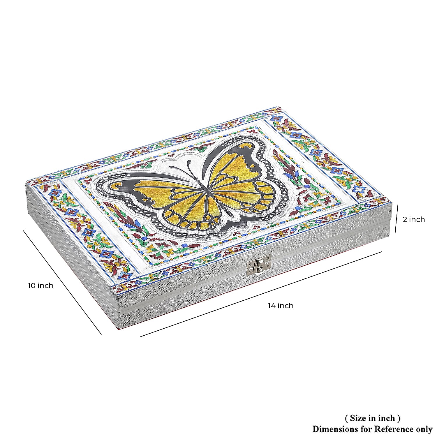 Butterfly Design Minakari Ring Box Holds Upto 150 Rings (Size 35.5x25.5x5.2 cm) - Silver