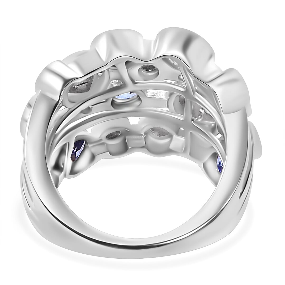 Moissanite & Tanzanite Bubble Ring in Rhodium Overlay Sterling Silver 3.02 Ct, Silver Wt. 7.16 Gms. Moissanite & Tanzanite Bubble Ring in Rhodium Overlay Sterling Silver 3.02 Ct, Silver Wt. 7.16 Gms.