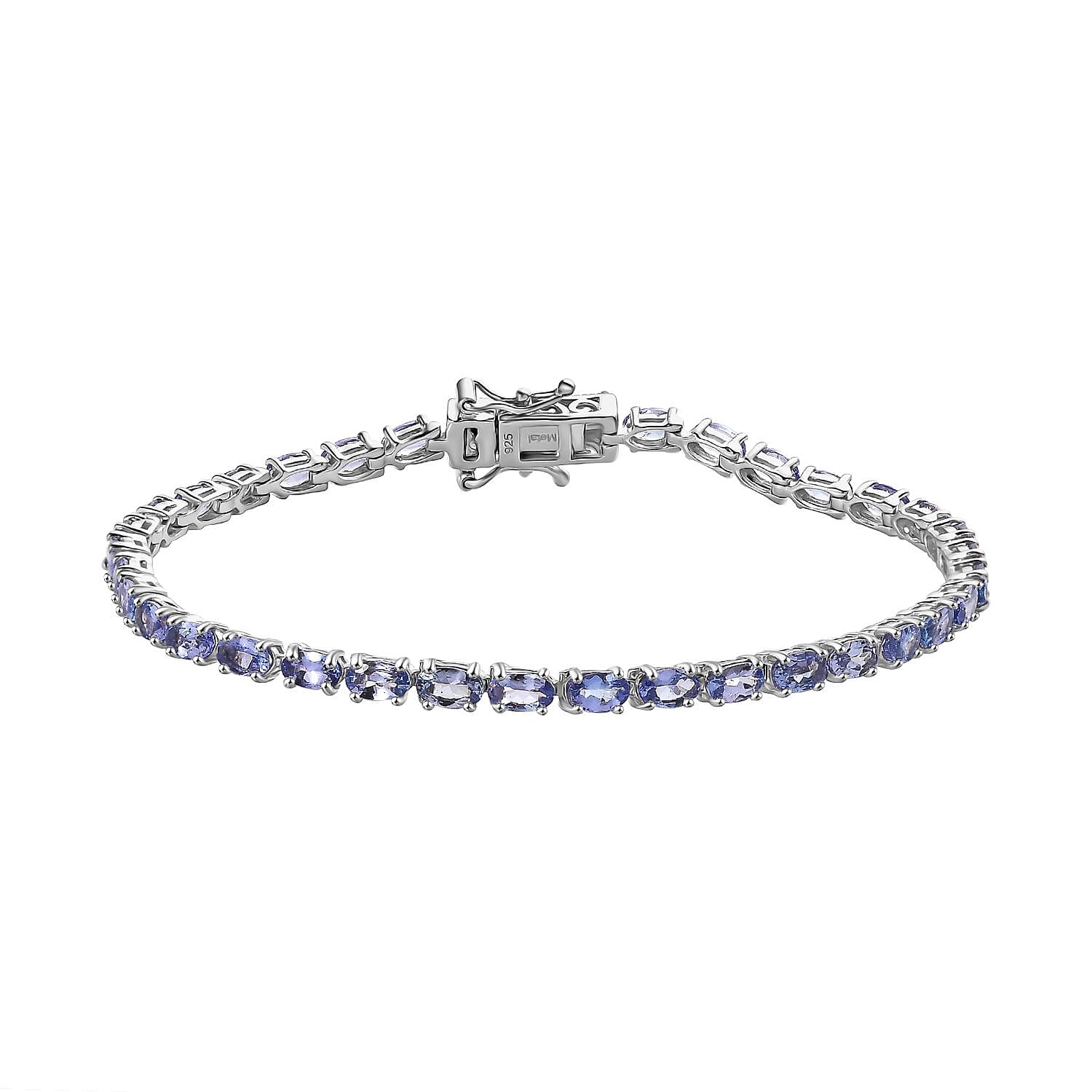 Tanzanite Bracelet with GB Lock Box (Size - 8) in Rhodium Overlay Sterling Silver 7.70 Ct, Silver Wt. 7.80 Gms.
