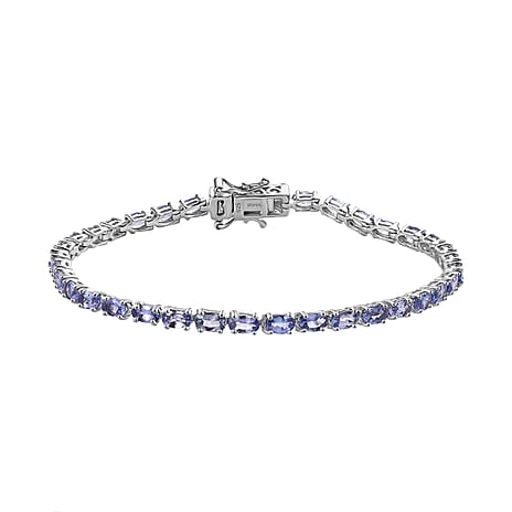 Tanzanite Bracelet with GB Lock Box (Size - 8) in Rhodium Overlay Sterling Silver 7.70 Ct, Silver Wt. 7.80 Gms.