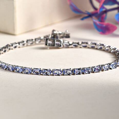 Tanzanite Bracelet with GB Lock Box (Size - 8) in Rhodium Overlay Sterling Silver 7.70 Ct, Silver Wt. 7.80 Gms.