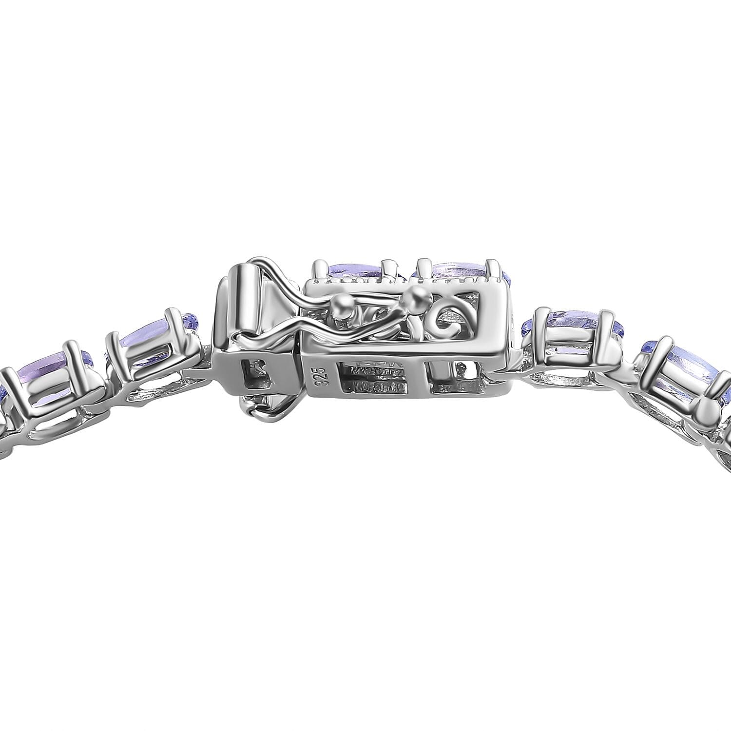 Tanzanite Bracelet with GB Lock Box (Size - 8) in Rhodium Overlay Sterling Silver 7.70 Ct, Silver Wt. 7.80 Gms.