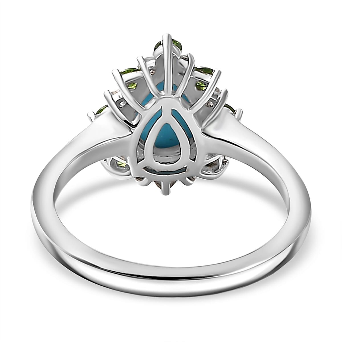 Sleeping Beauty Turquoise, Natural Chrome Diopside & White Zircon Ring in Rhodium Overlay Sterling Silver 1.75 Ct. Sleeping Beauty Turquoise, Natural Chrome Diopside & White Zircon Ring in Rhodium Overlay Sterling Silver 1.75 Ct.