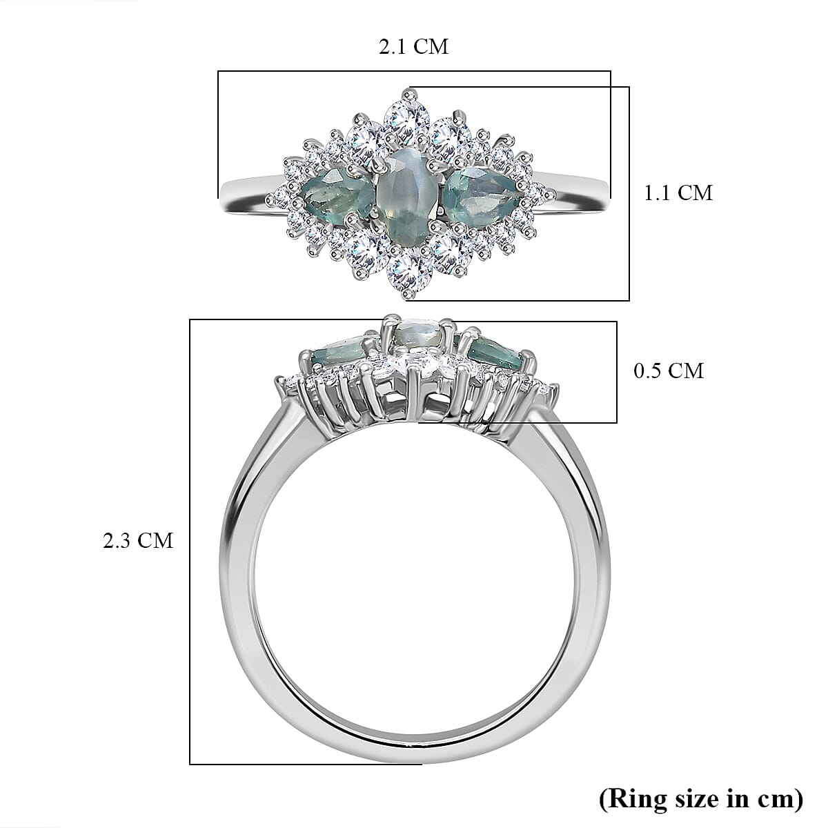Narsipatnam Alexandrite & Zircon Trilogy Halo Ring in Rhodium Overlay Sterling Silver Narsipatnam Alexandrite & Zircon Trilogy Halo Ring in Rhodium Overlay Sterling Silver