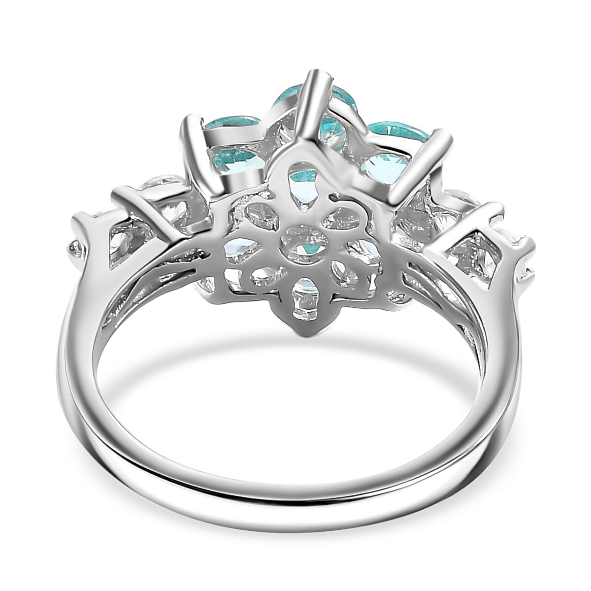 Lagoon Apatite & White Zircon Ring in Rhodium Overlay Sterling Silver 2.30 ct Lagoon Apatite & White Zircon Ring in Rhodium Overlay Sterling Silver 2.30 ct