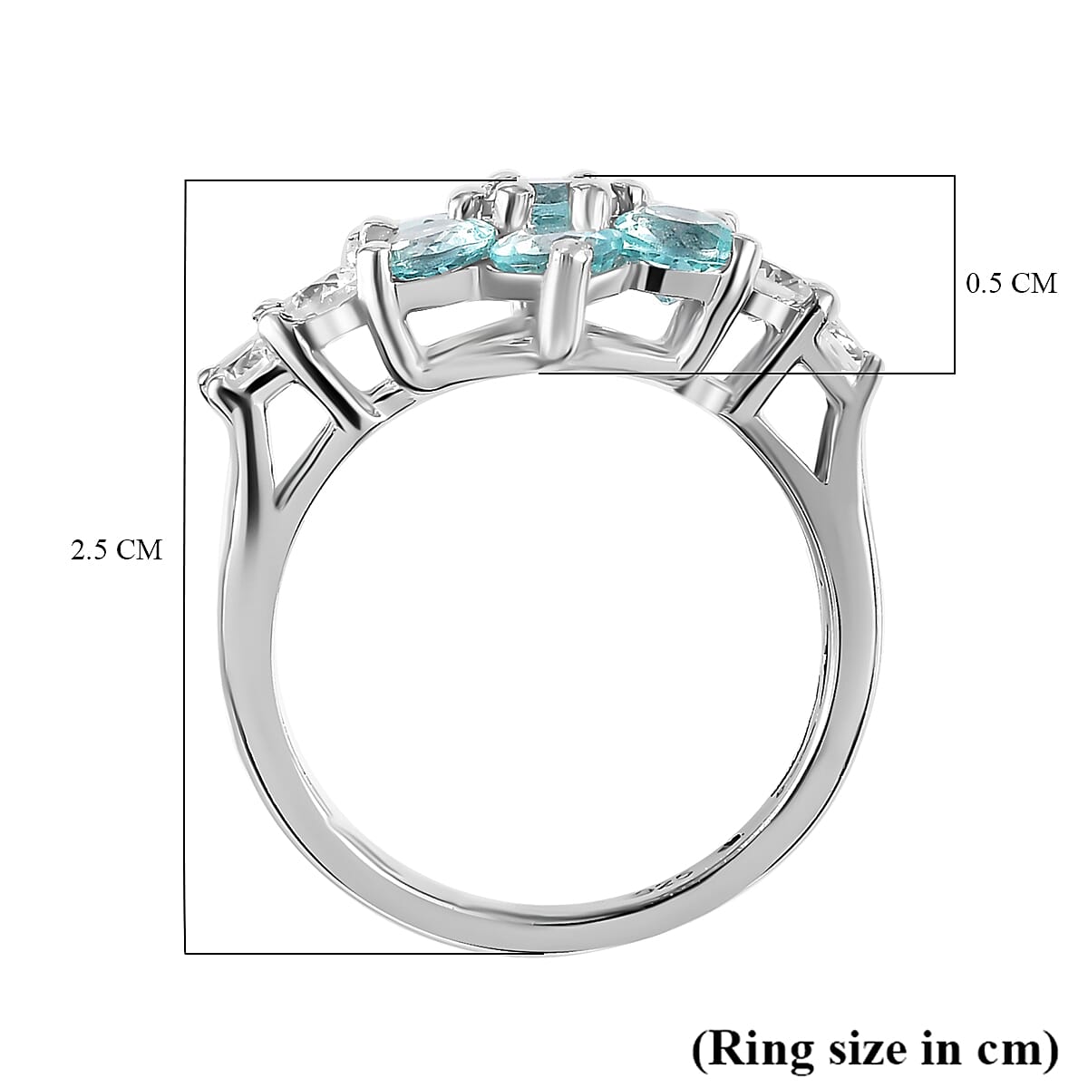 Lagoon Apatite & White Zircon Ring in Rhodium Overlay Sterling Silver 2.30 ct Lagoon Apatite & White Zircon Ring in Rhodium Overlay Sterling Silver 2.30 ct