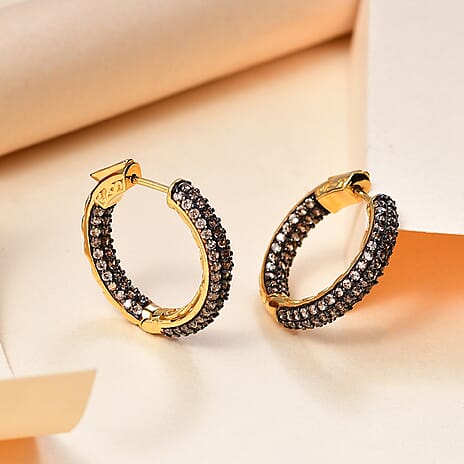 Coffee Zircon Earring in 18K Vermeil Yellow Gold Sterling Silver 3.88 Ct.
