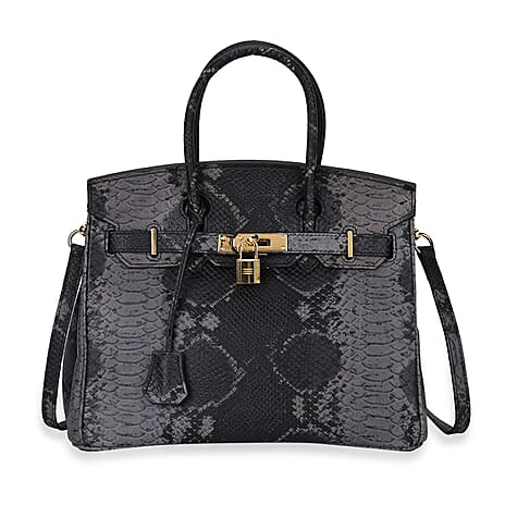 HONGKONG CLOSEOUT - Leather Snakeskin Pattern Crossbody Bag (Size 30x16x24 cm) - Black