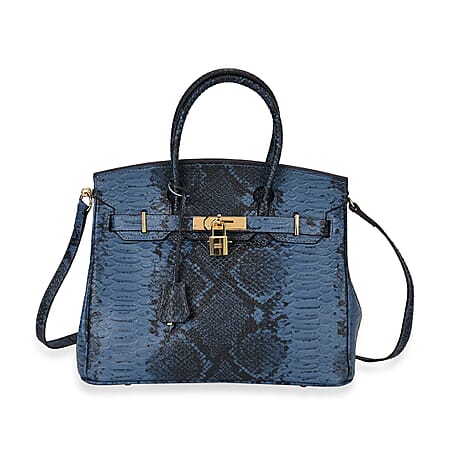 HONGKONG CLOSEOUT- Leather Snakeskin Pattern Crossbody Bag (Size 30x16x24 cm) - Navy