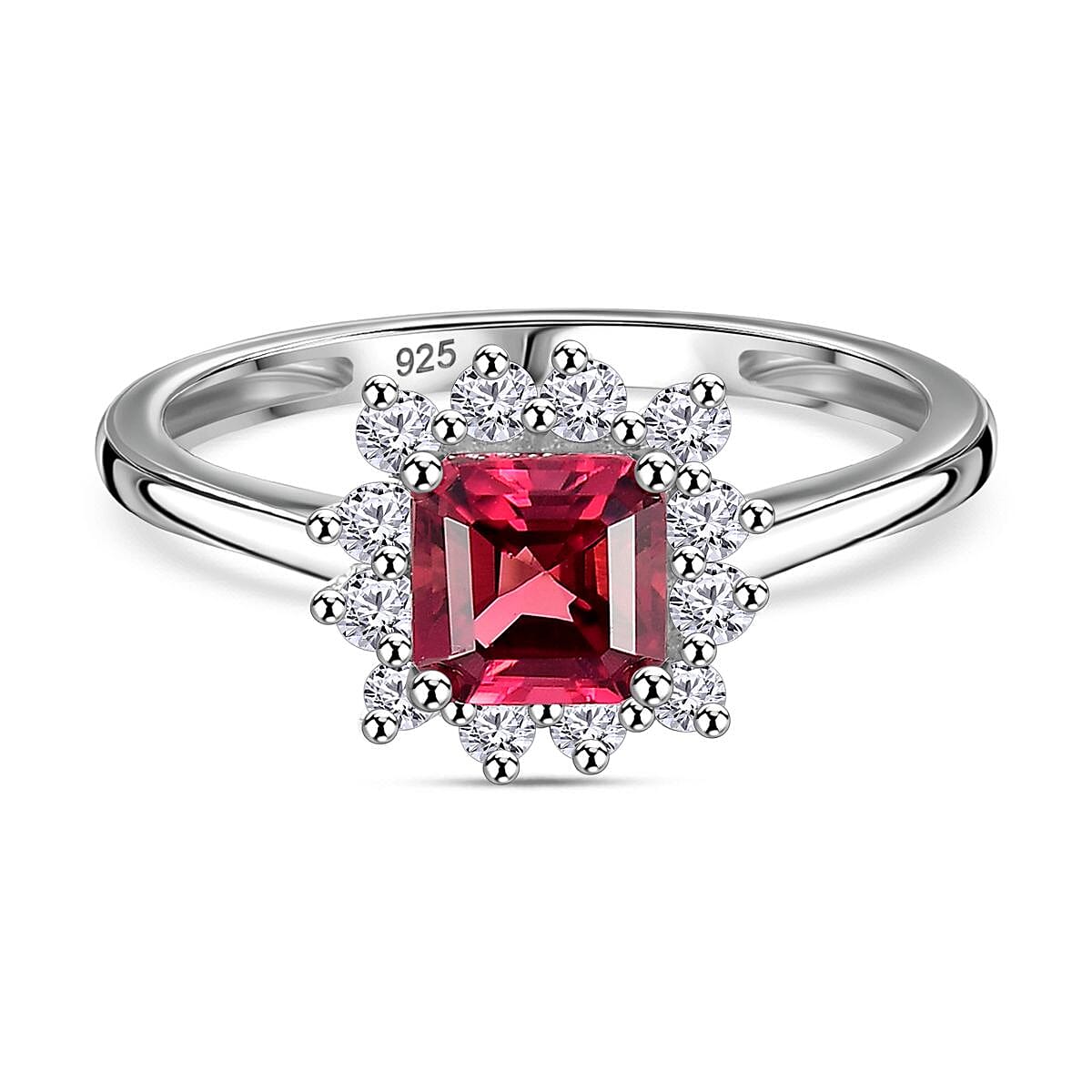 Rubellite & Moissanite Ring in Rhodium Sterling Silver 1.00 ct