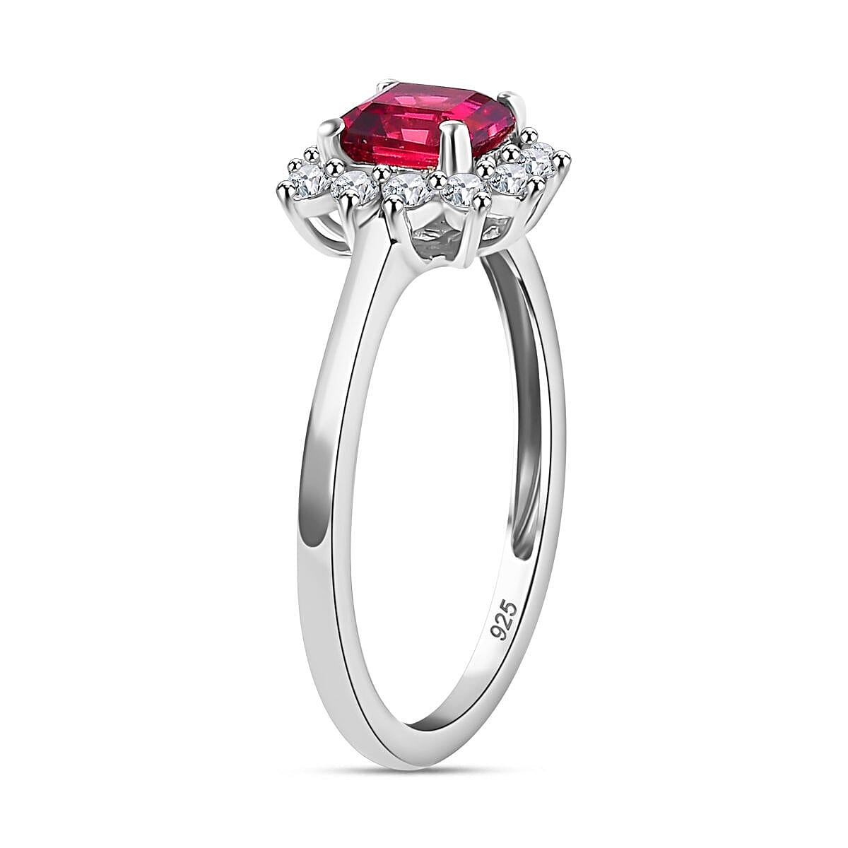 Rubellite & Moissanite Ring in Rhodium Sterling Silver 1.00 ct