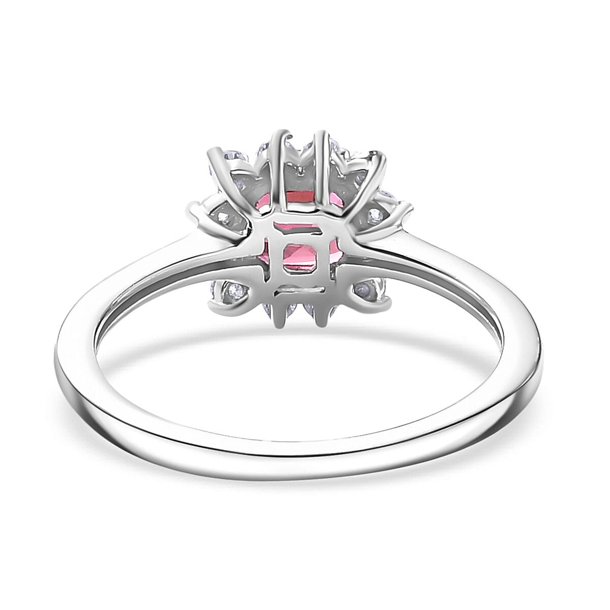 Rubellite & Moissanite Ring in Rhodium Sterling Silver 1.00 ct