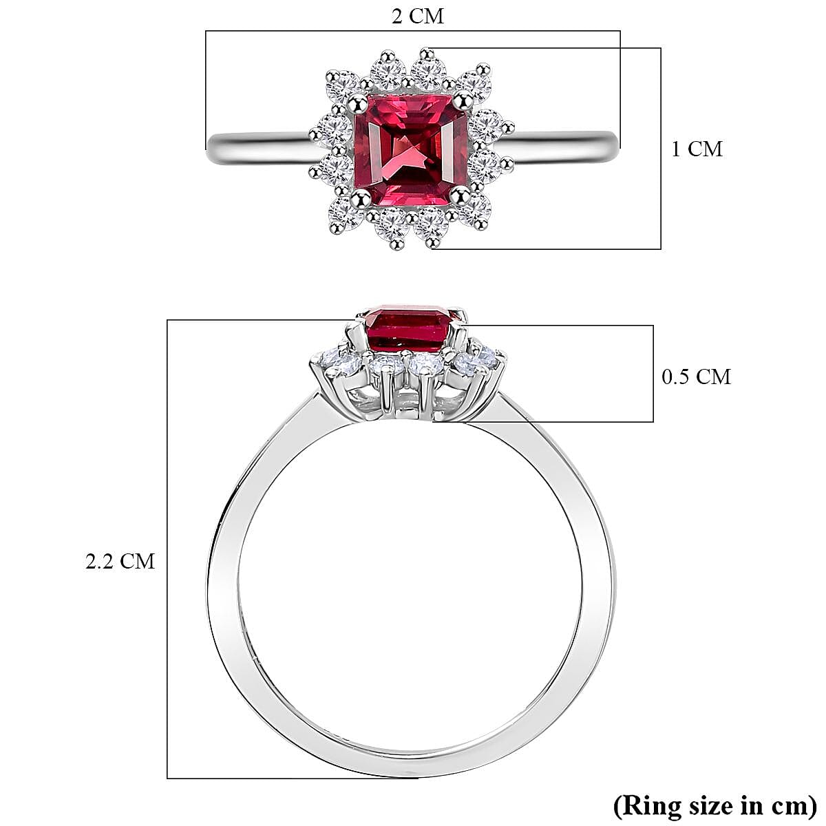 Rubellite & Moissanite Ring in Rhodium Sterling Silver 1.00 ct