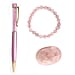 Set of 3 Beautiful Amythyst Gift Set- Gemstone Palm Stone, Beaded Bracelet, Pen with Gemstone Sphere on Top - Blue