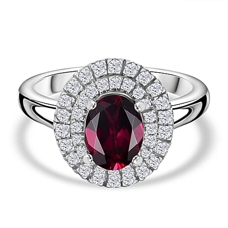 Rare Find - D'Joy Natural Ember Garnet & Moissanite Ring in Rhodium Overlay Sterling Silver 1.90 Ct.