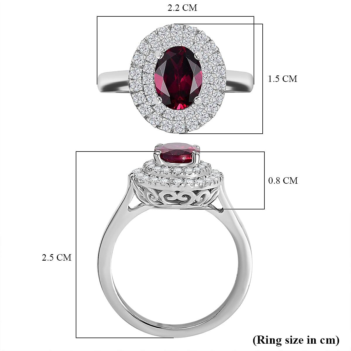 Rare Find - D'Joy Natural Ember Garnet & Moissanite Ring in Rhodium Overlay Sterling Silver 1.90 Ct.