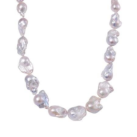 Rare Find White Baroque Pearl Necklace (Size - 20) in Rhodium Overlay Sterling Silver 826.500  Ct.