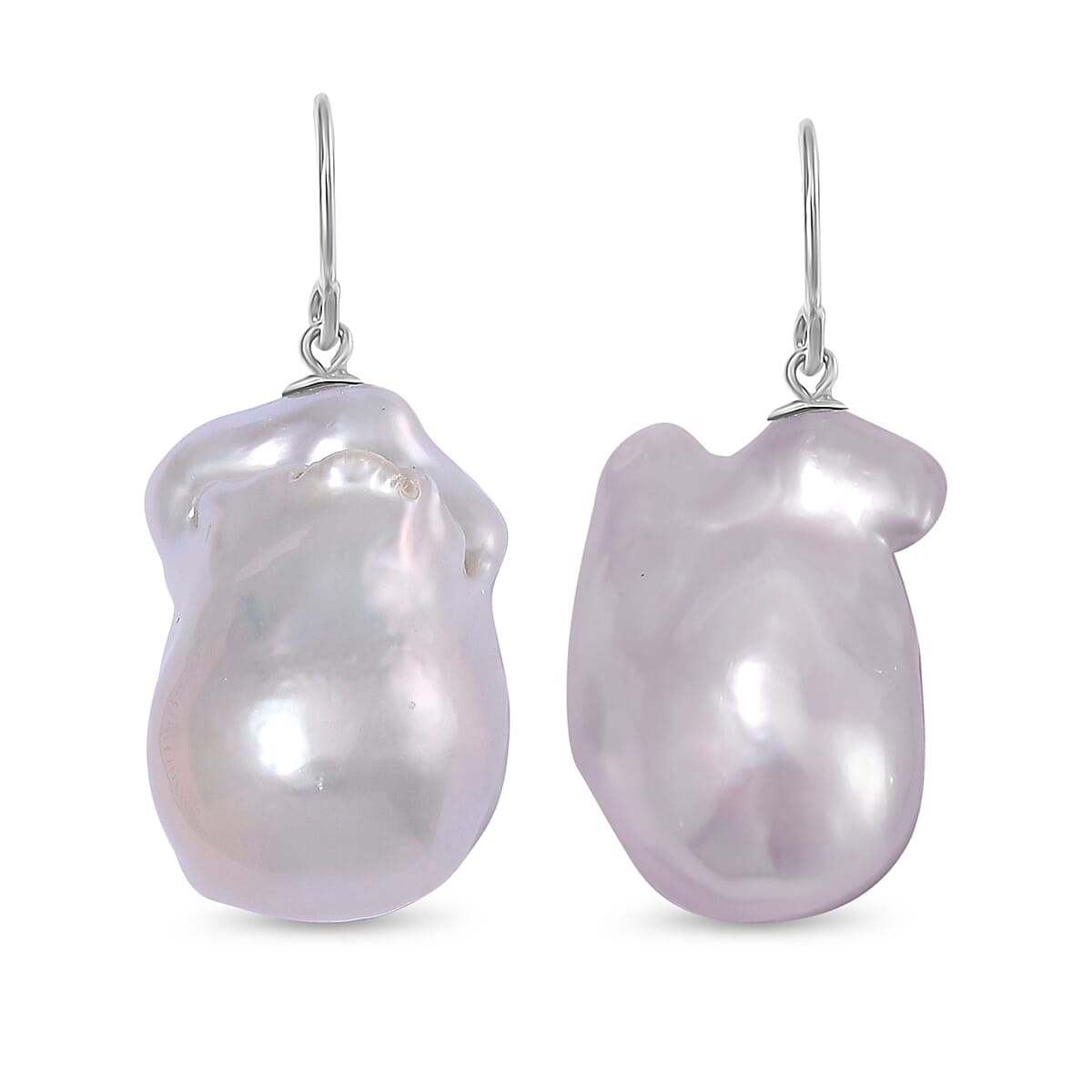 Rare Find White Baroque Pearl Earring in Rhodium Sterling Silver 87.700  Ct.