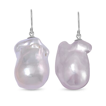 White Baroque Pearl  Earrings in Rhodium Overlay Sterling Silver 87.70 ct.