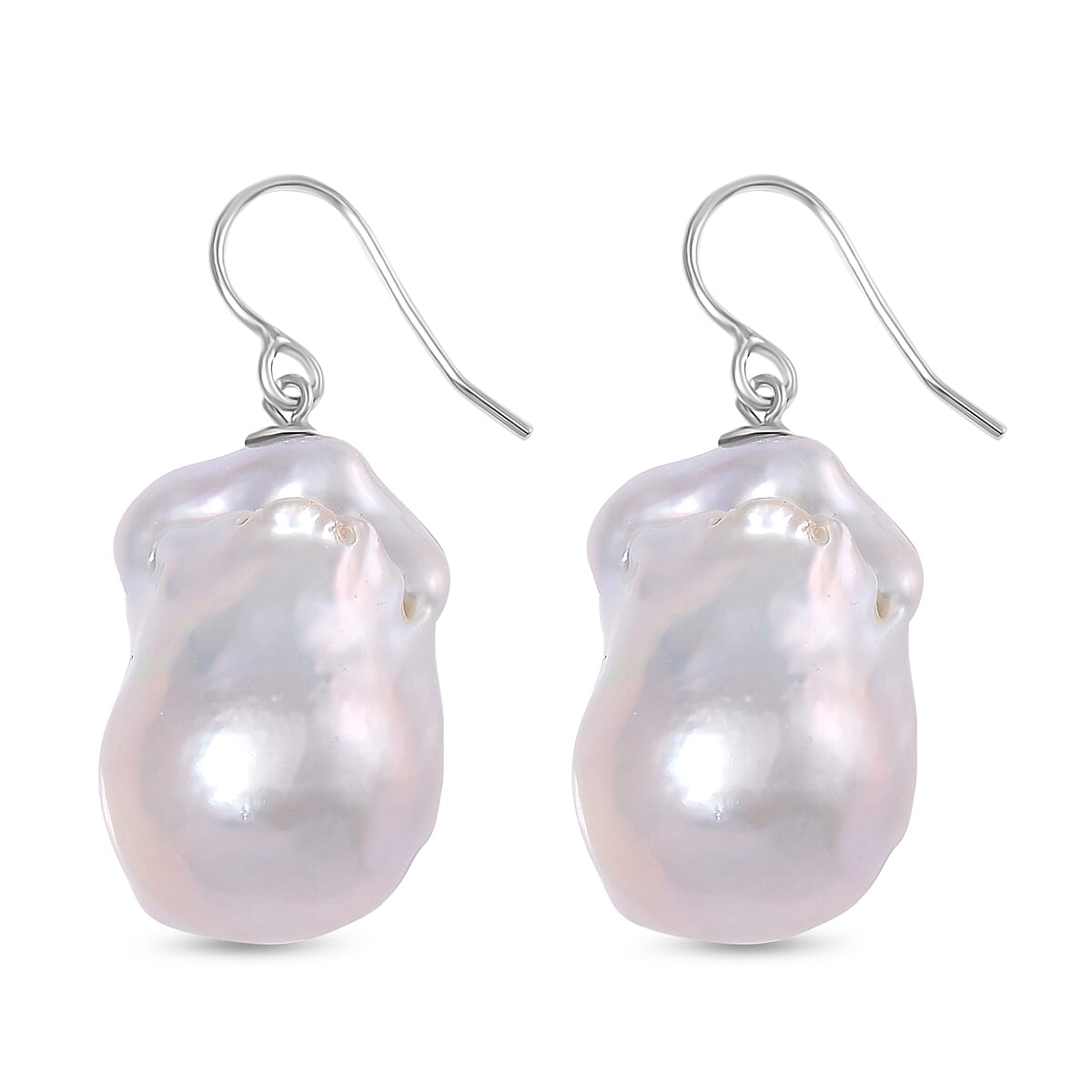 Rare Find White Baroque Pearl Earring in Rhodium Sterling Silver 87.700  Ct.