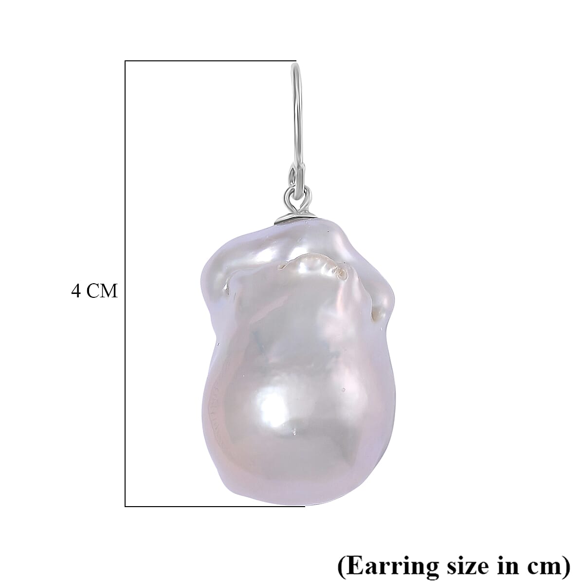Rare Find White Baroque Pearl Earring in Rhodium Sterling Silver 87.700  Ct.