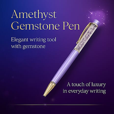 Set of 3 Beautiful Amythyst Gift Set- Gemstone Palm Stone, Beaded Bracelet, Pen with Gemstone Sphere on Top - Blue