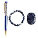 Set of 3 Beautiful Amythyst Gift Set- Gemstone Palm Stone, Beaded Bracelet, Pen with Gemstone Sphere on Top - Blue