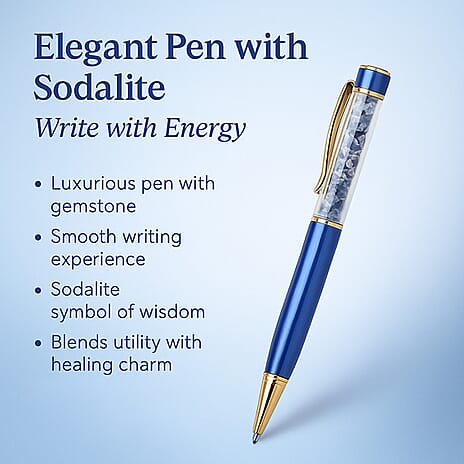 Set of 3 Beautiful Sodolite Gift Set- Gemstone Palm Stone, Beaded Bracelet, Pen with Gemstone Sphere on Top - Light Blue