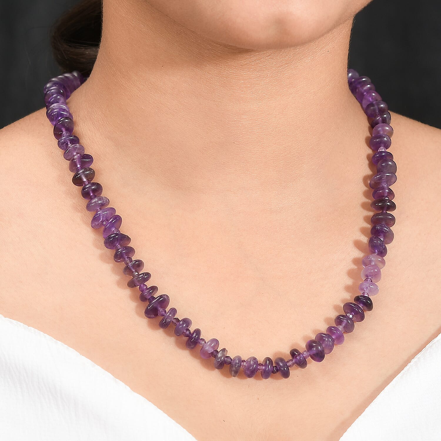 Concave Cut Zambian Amethyst Necklace (Size - 20) With Lobster Clasp in Rhodium Overlay Sterling Silver 239.0 Ct.