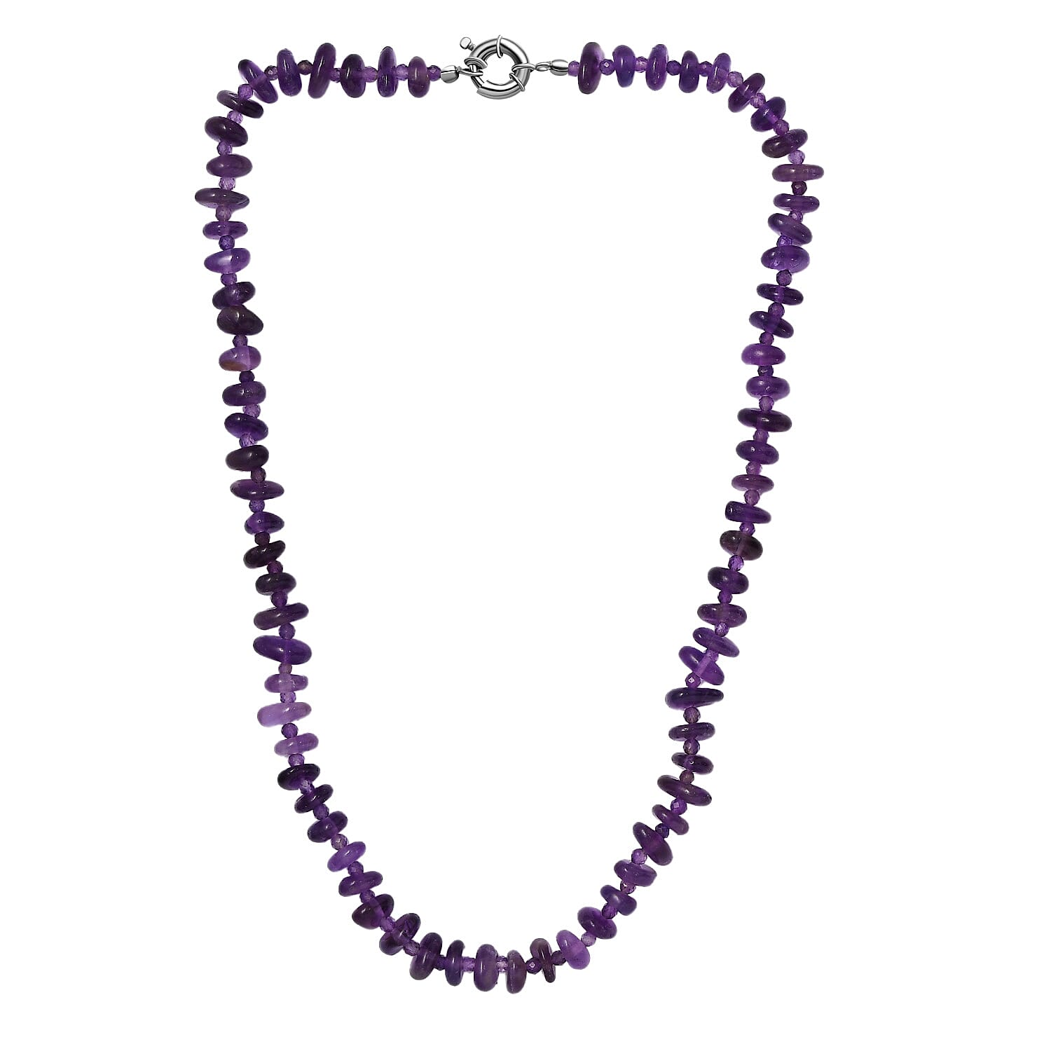 Concave Cut Zambian Amethyst Necklace (Size - 20) With Lobster Clasp in Rhodium Overlay Sterling Silver 239.0 Ct.