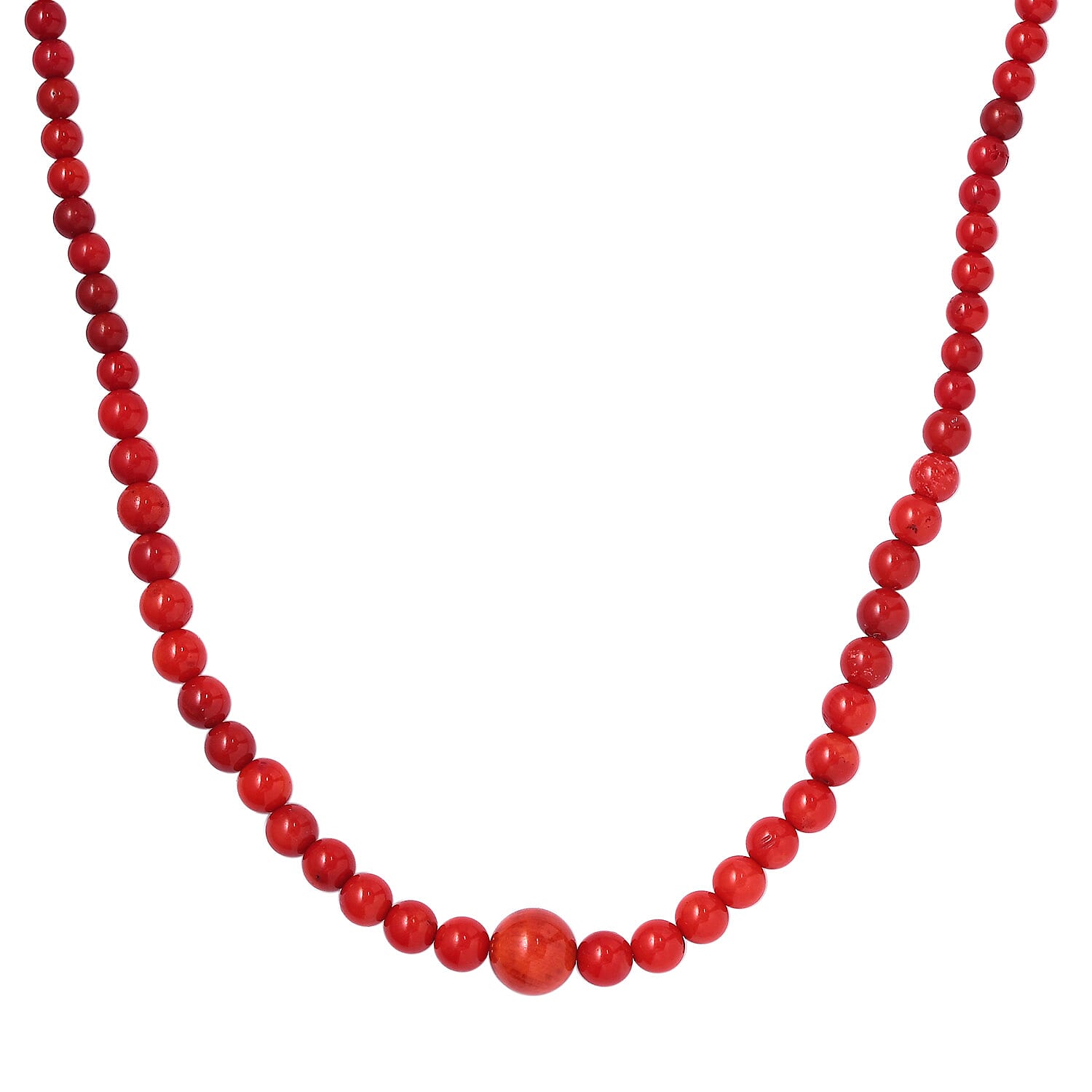 Coral Necklace (Size - 20) With Lobster Clasp in Pure White Rhodium Overlay, 88.88 Ct.