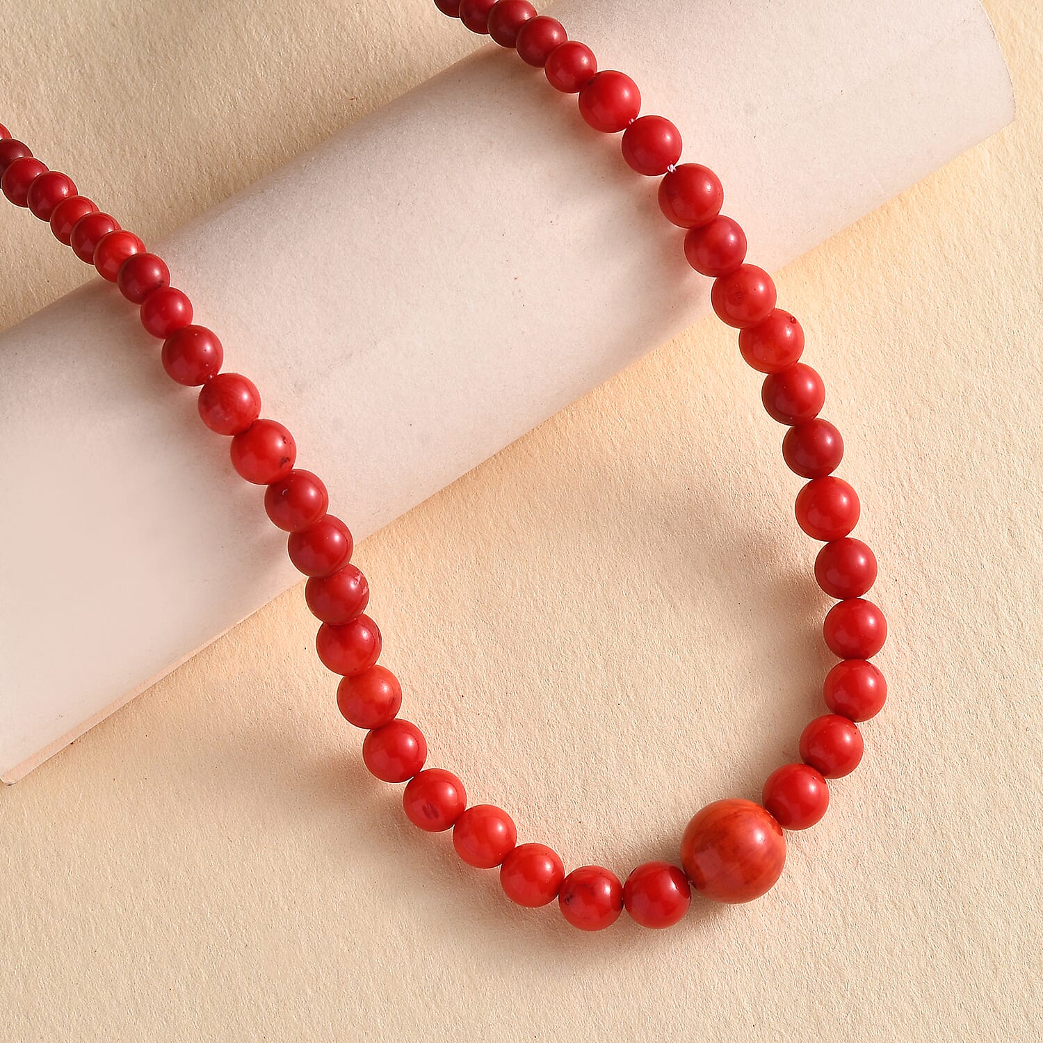 Coral Necklace (Size - 20) With Lobster Clasp in Pure White Rhodium Overlay, 88.88 Ct.