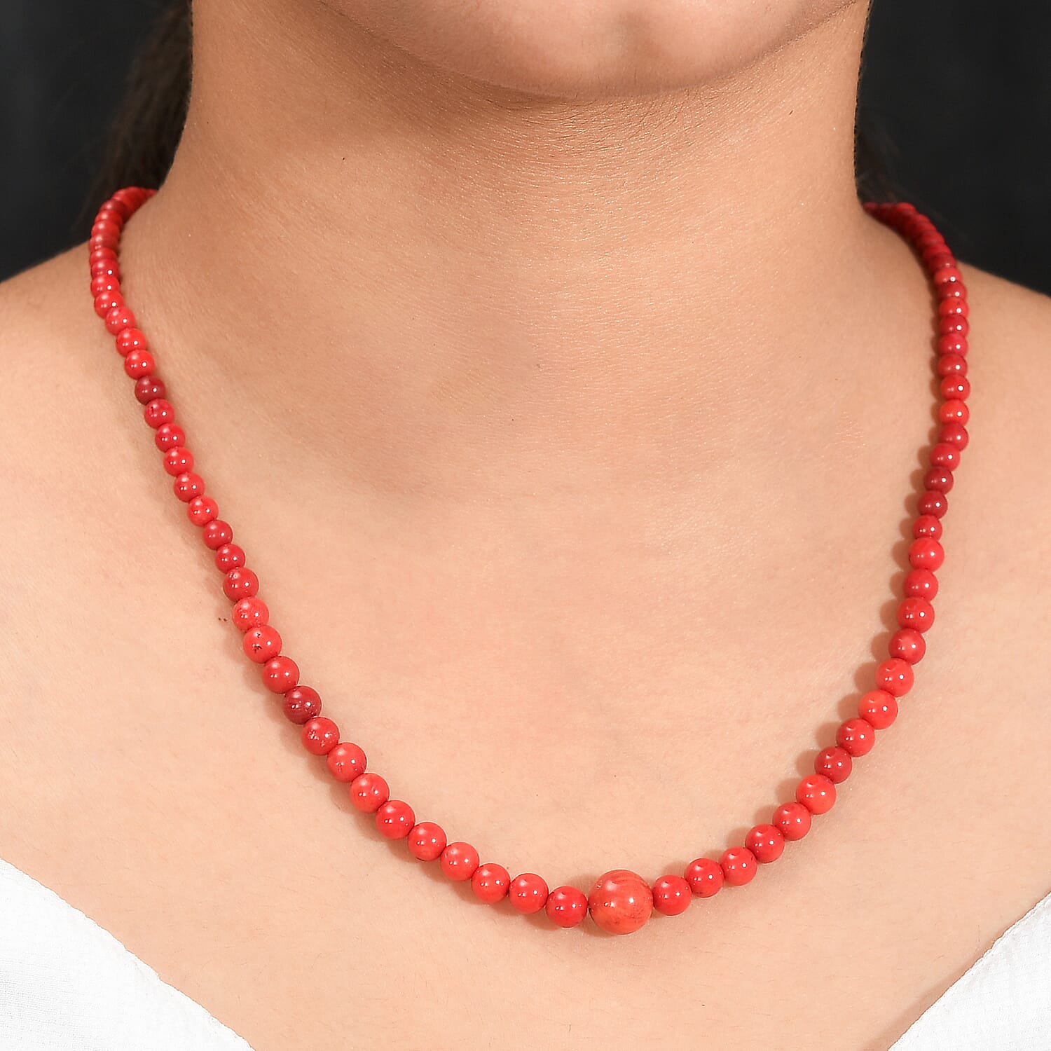 Coral Necklace (Size - 20) With Lobster Clasp in Pure White Rhodium Overlay, 88.88 Ct.