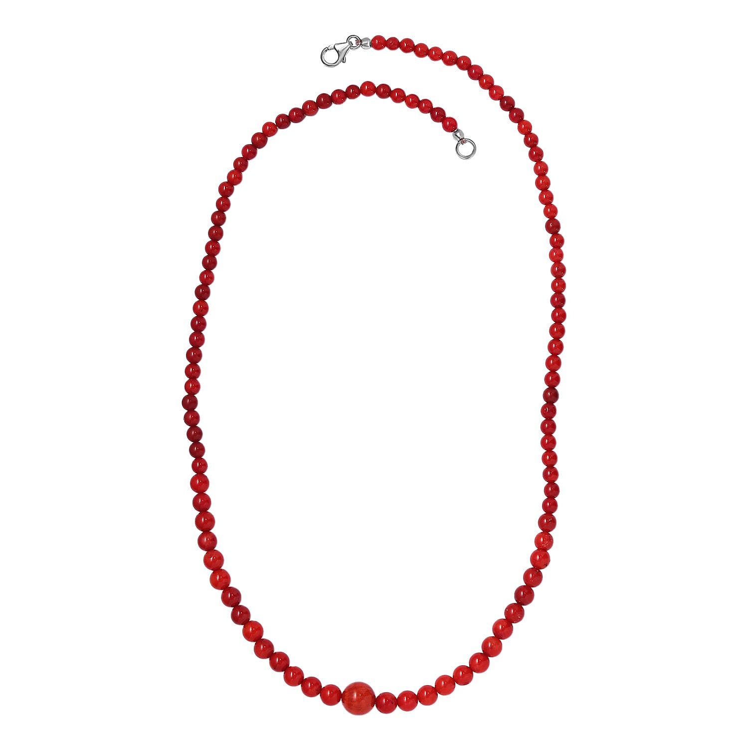 Coral Necklace (Size - 20) With Lobster Clasp in Pure White Rhodium Overlay, 88.88 Ct.