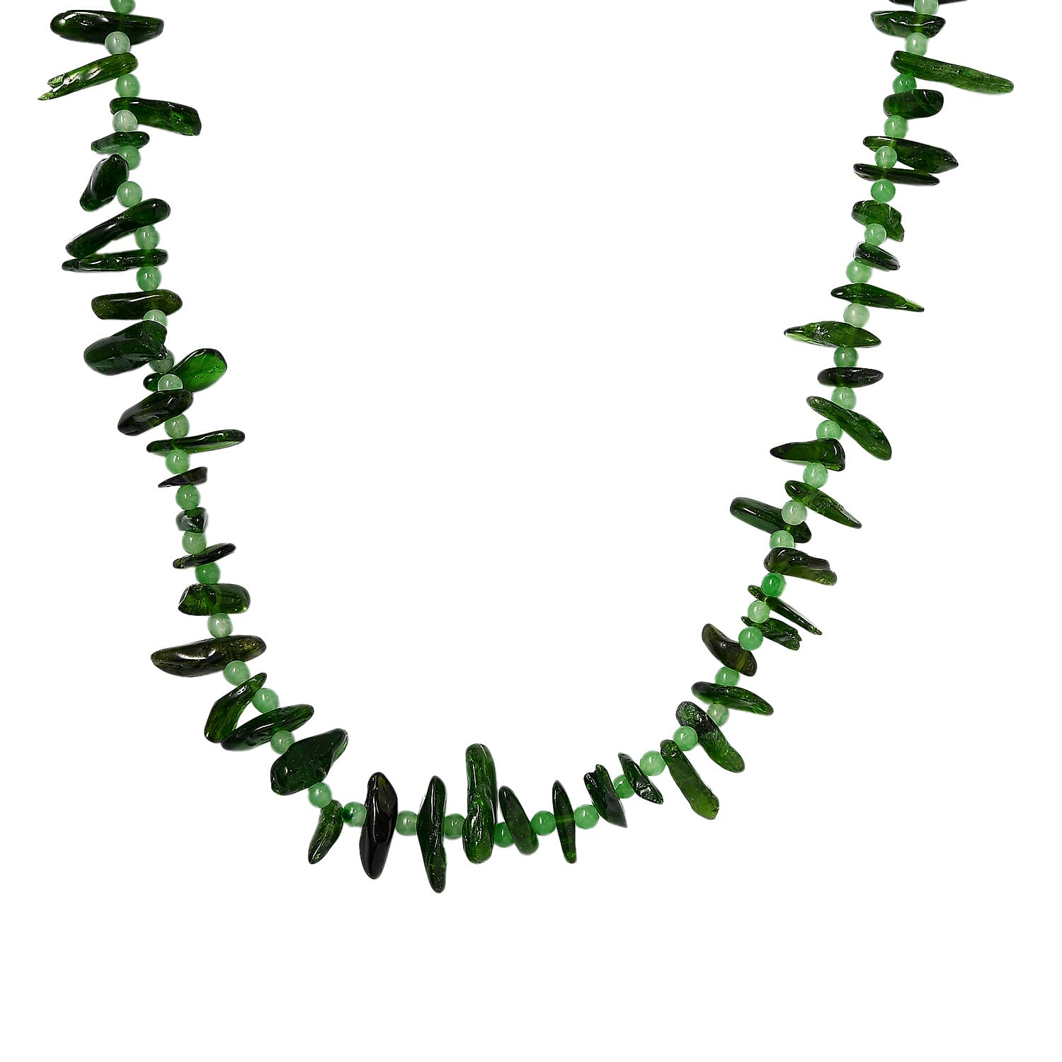 Natural Chrome Diopside, Green Jade Necklace (Size - 20) With Senorita Clasp in Pure White Rhodium Overlay, 107.000 Ct.