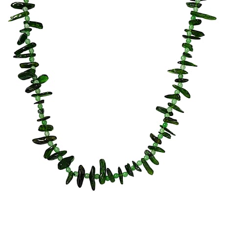 Natural Chrome Diopside, Green Jade Necklace (Size - 20) With Senorita Clasp in Pure White Rhodium Overlay, 107.000 Ct.