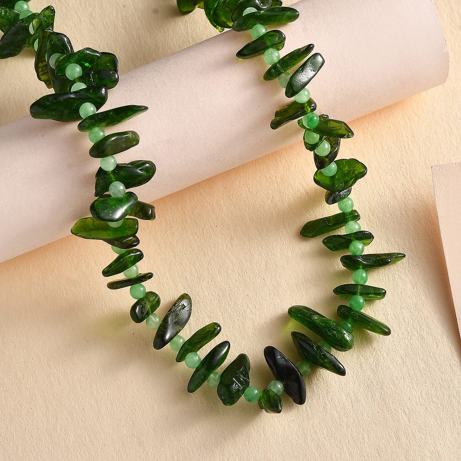 Natural Chrome Diopside, Green Jade Necklace (Size - 20) With Senorita Clasp in Pure White Rhodium Overlay, 107.000 Ct.