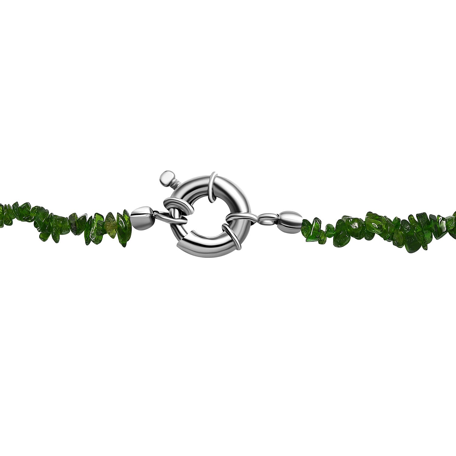 Natural Chrome Diopside, Green Jade Necklace (Size - 20) With Senorita Clasp in Pure White Rhodium Overlay, 107.000 Ct.