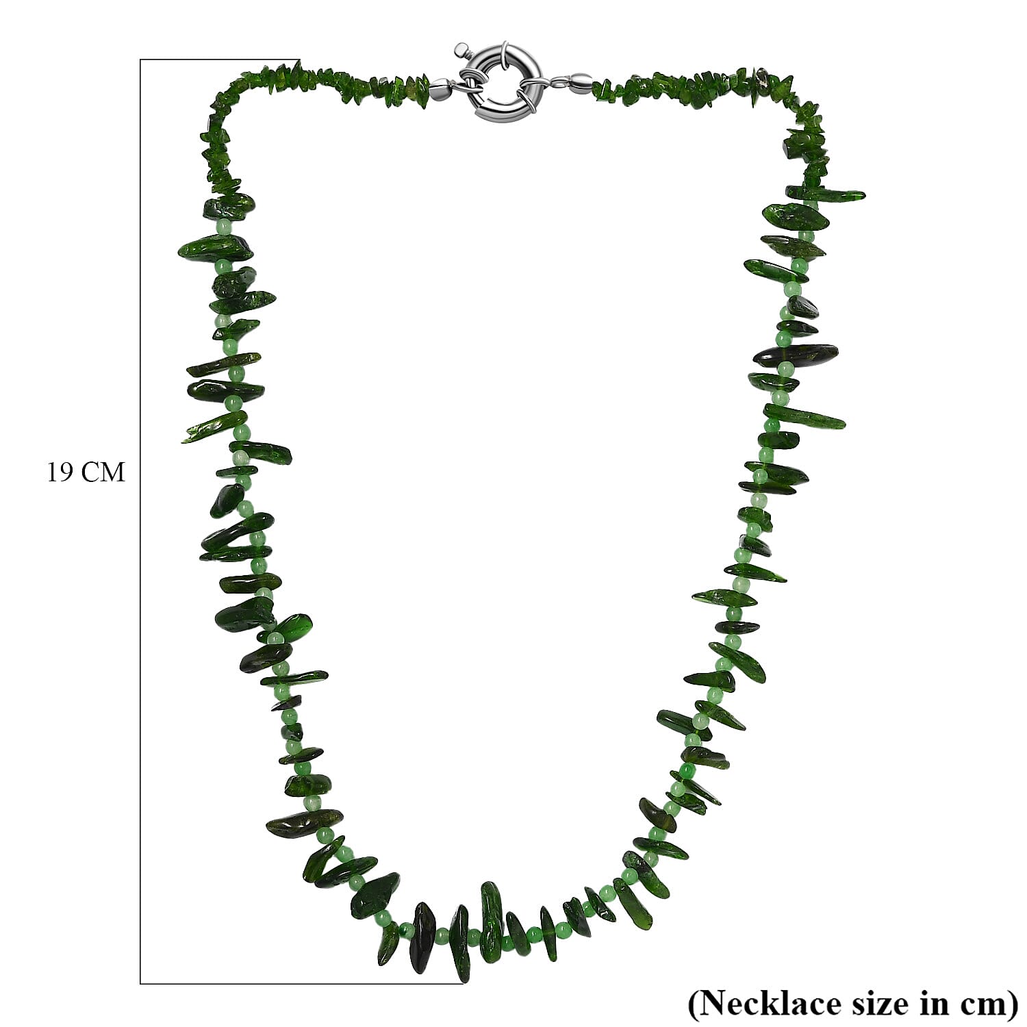 Natural Chrome Diopside, Green Jade Necklace (Size - 20) With Senorita Clasp in Pure White Rhodium Overlay, 107.000 Ct.