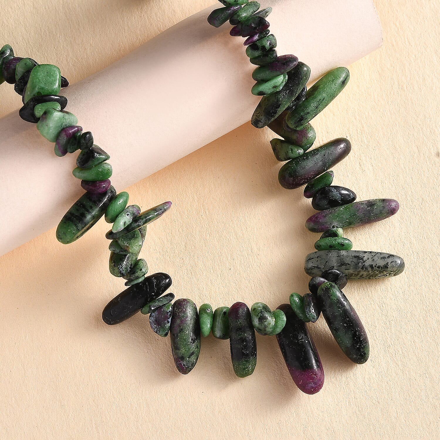 Ruby Zoisite Necklace (Size - 20) With Senorita Clasp in Pure White Rhodium Overlay 300. Ct.