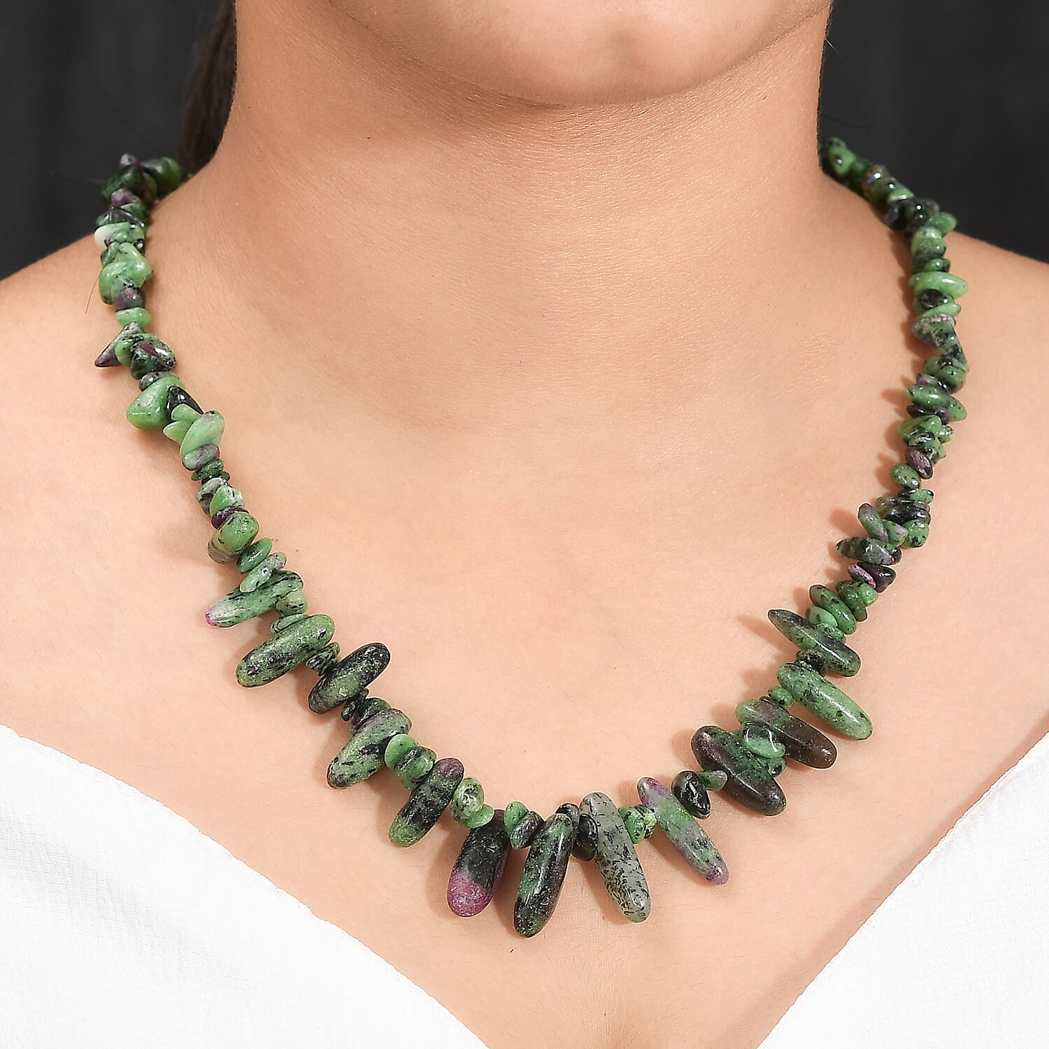 Ruby Zoisite Necklace (Size - 20) With Senorita Clasp in Pure White Rhodium Overlay 300. Ct.