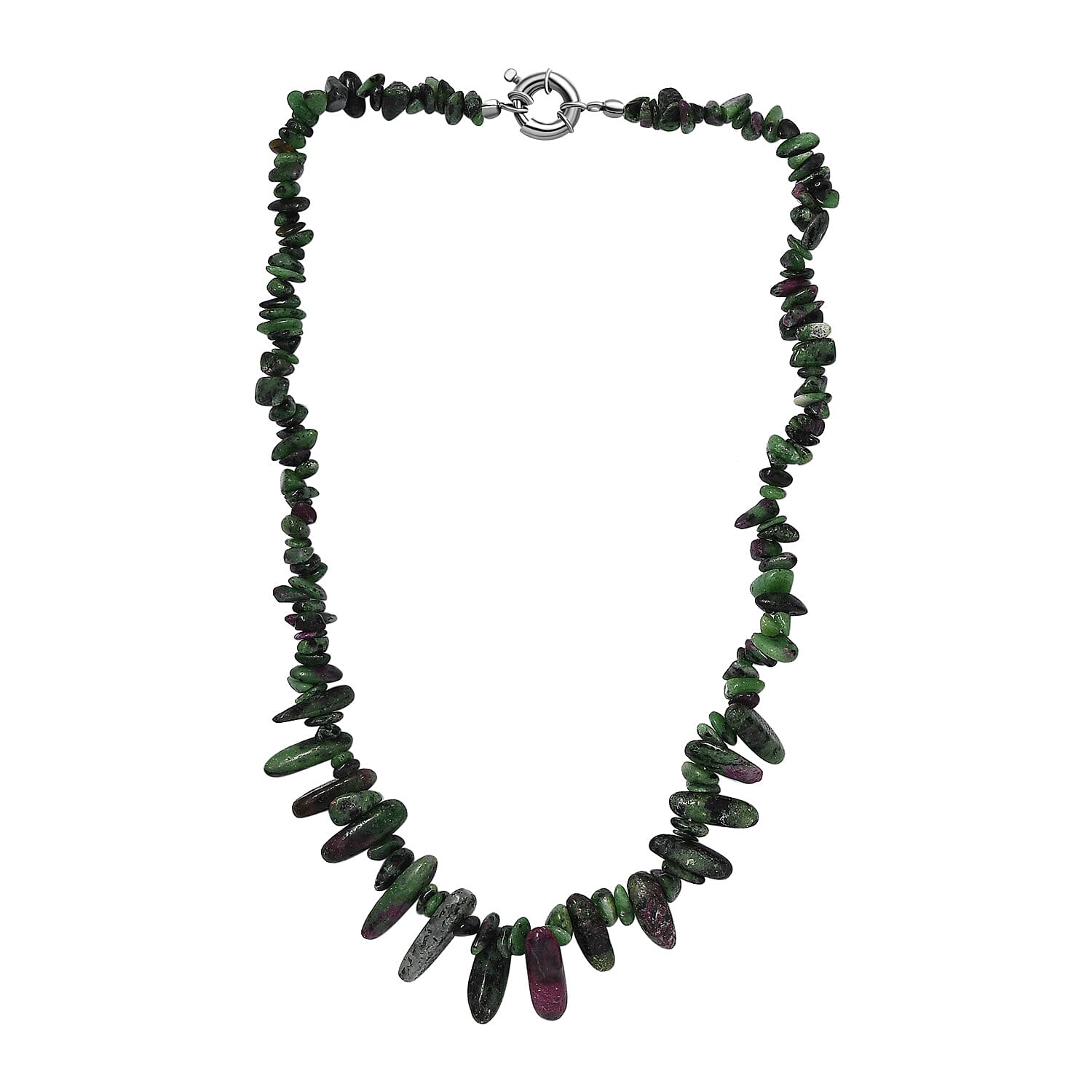 Ruby Zoisite Necklace (Size - 20) With Senorita Clasp in Pure White Rhodium Overlay 300. Ct.