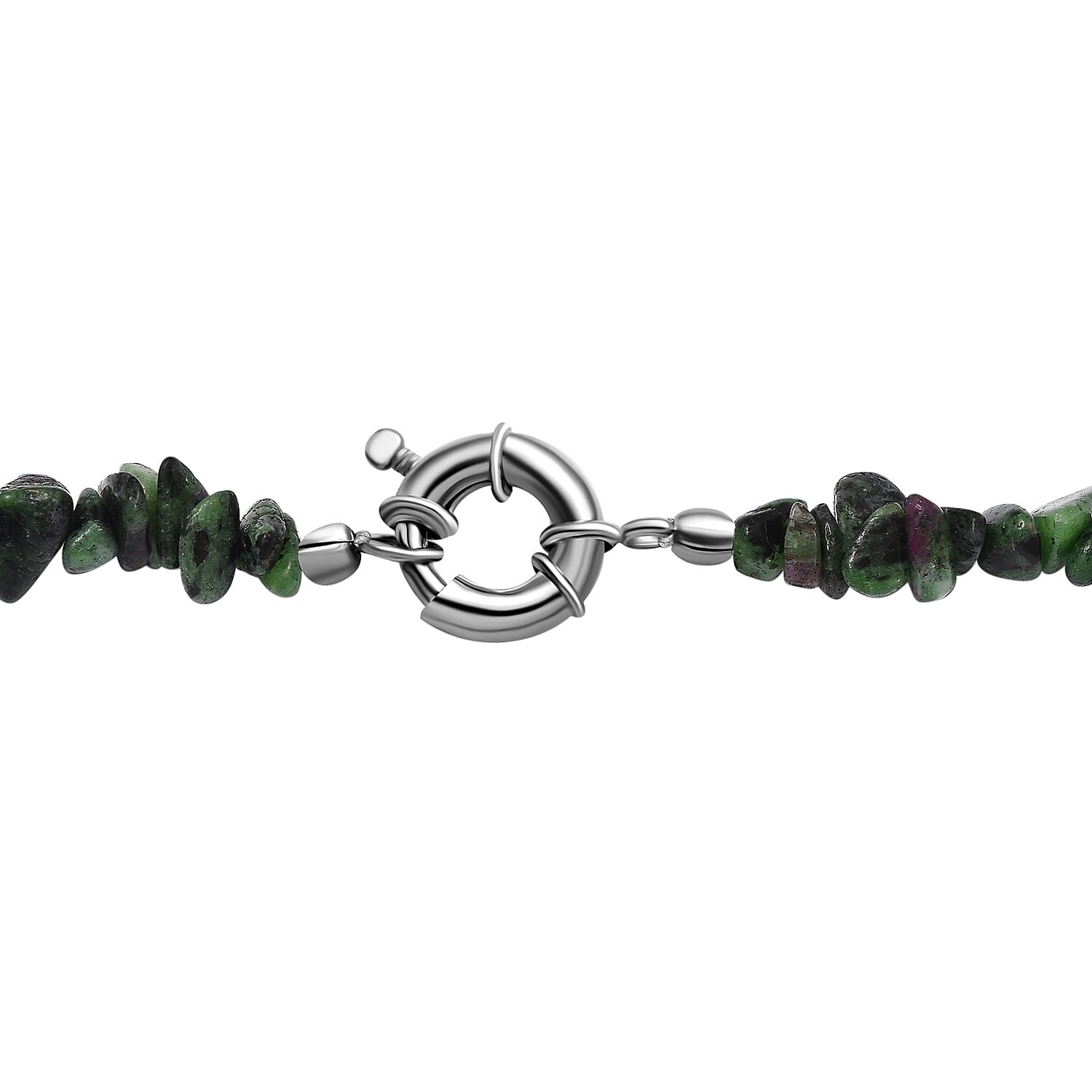Ruby Zoisite Necklace (Size - 20) With Senorita Clasp in Pure White Rhodium Overlay 300. Ct.