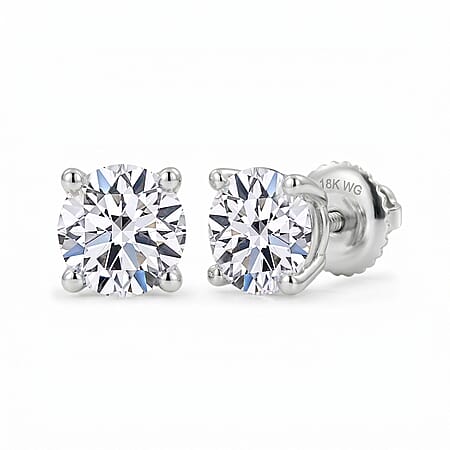 LUXURIANT 2 Ct. Lab Grown Diamond Solitaire Stud Earrings with Screw Back in 950 Platinum SGL Certified