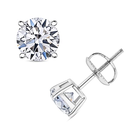 LUXURIANT 2 Ct. Lab Grown Diamond Solitaire Stud Earrings with Screw Back in 950 Platinum SGL Certified