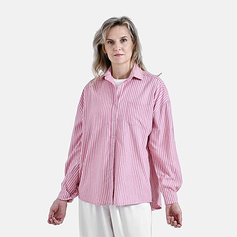 La Marey Striped Pattern Shirt (Size XL, 20 to 22)- Pink - White