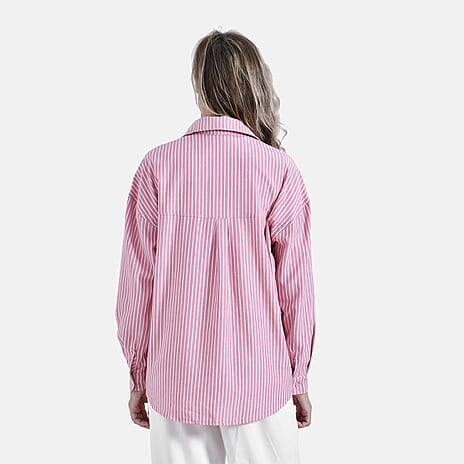 La Marey Striped Pattern Shirt (Size XL, 20 to 22)- Pink - White