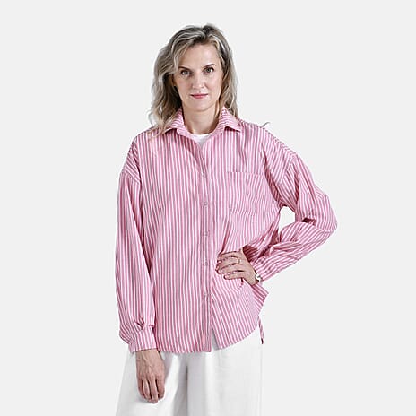 La Marey Striped Pattern Shirt (Size XL, 20 to 22)- Pink - White