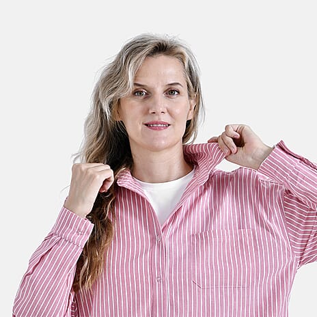 La Marey Striped Pattern Shirt (Size XL, 20 to 22)- Pink - White
